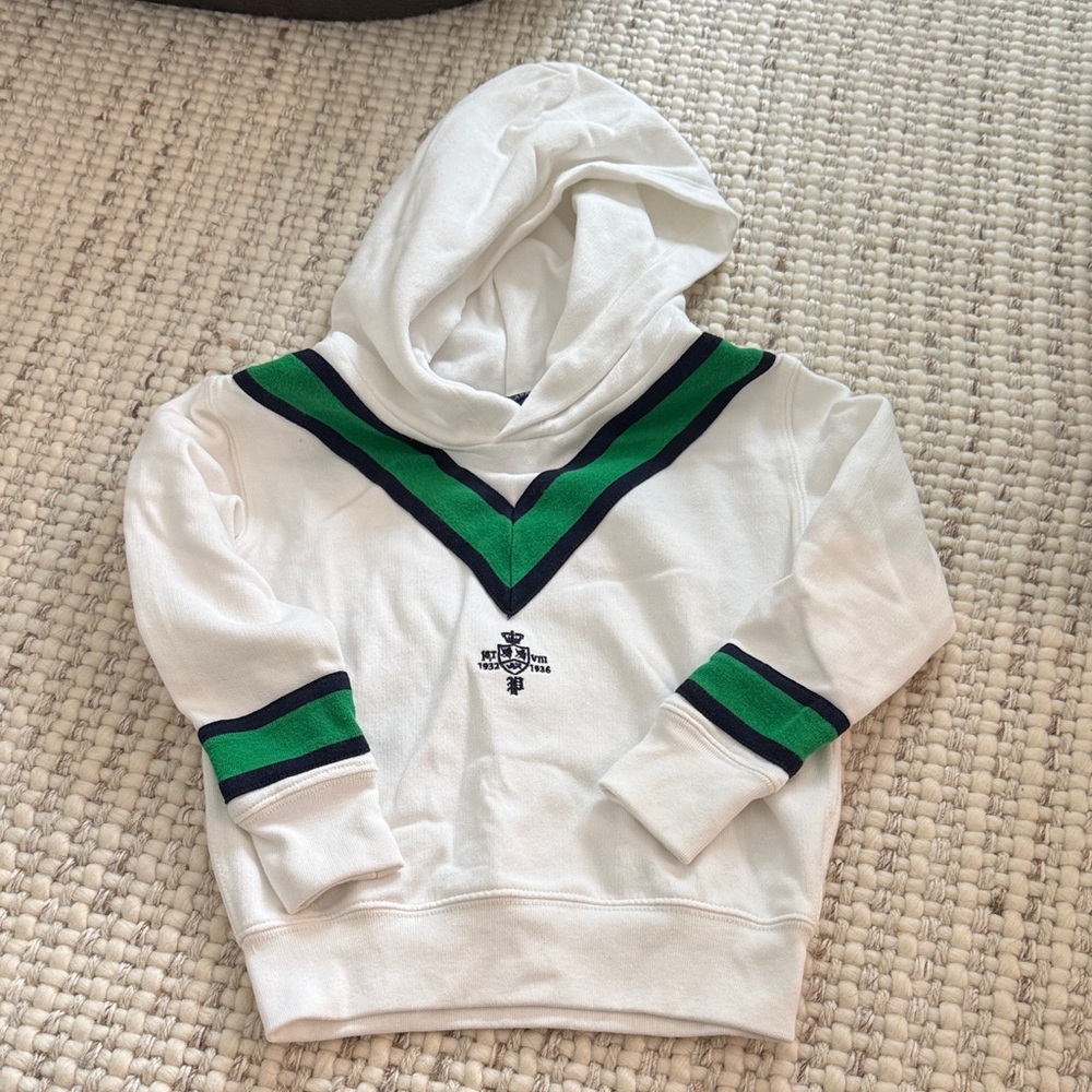 Ralph Lauren Polo White Hoodie with Green and Navy Stripes